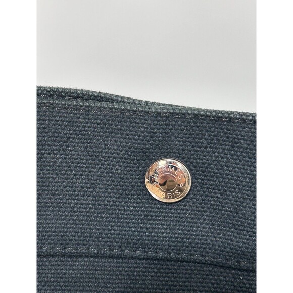 HERMES Cannes MM Tote Bag Hand Bag Canvas Black x Beige w/ Pouch Authentic - Picture 14 of 16